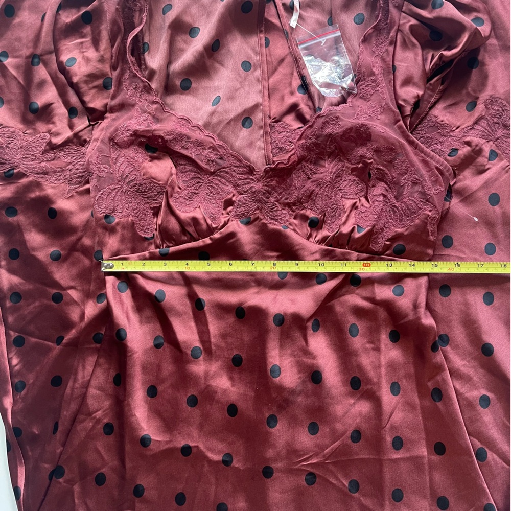 Free People Burgundy Polka Dot Lace-Trim Maxi Dress - Picture 13 of 13
